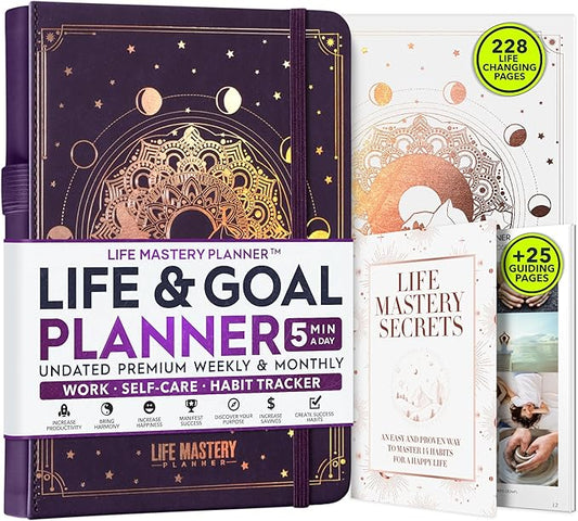 Life Mastery Planner - A 12 Month Journey to Crush Your Goals, Increase Productivity, Passion, Success & Happiness - Weekly & Monthly Life Planner, Habit-Tracker, Gratitude Journal & Organizer, A5