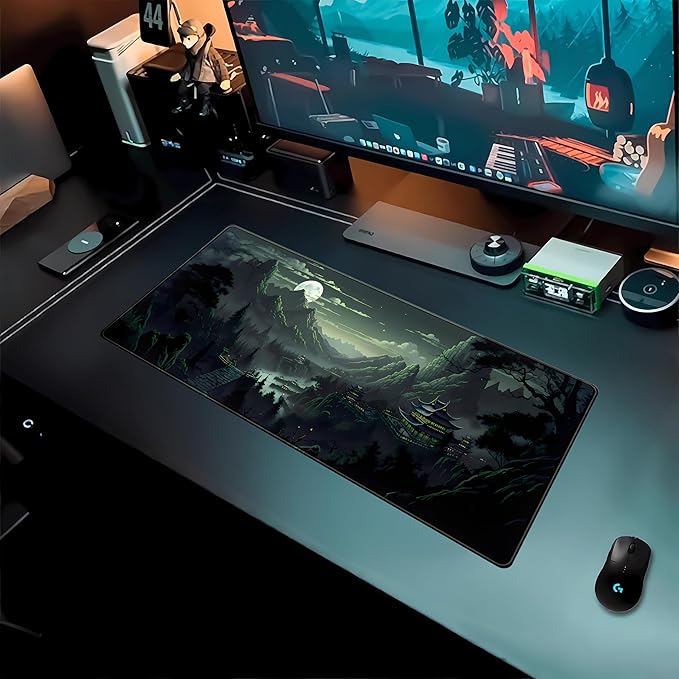 Green Mouse Pad Natural Moon Desk Mat Mousepad XL Large Extended Desk Pad Anime Mountains Desk Matt for Desktop, Laptop Computer Keyboard Mouse Mat for Women Office Decor Accessories 31.5x11.8 in