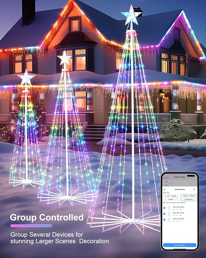 Smart Christmas Tree Lights, 4Ft 110 LEDs Outdoor Christmas Cone Tree Lights Music Sync with APP Control, DIY 16 Million Colors Changing Prelit Artificial Tree Lights for Indoor Christmas Decoration