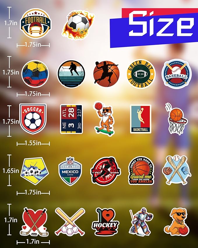 300 Pcs Sport Stickers for Kids, Sport Water Bottle Stickers, Vinyl Waterproof Laptop Sticker for Water Bottle, Bulk Sticker Packs for Boys Kids Classroom Prizes for Elementary Students
