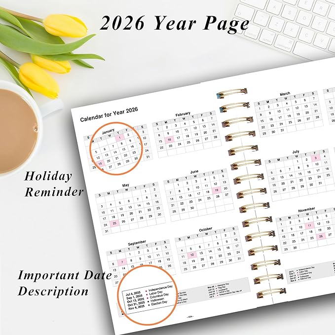 Planner 2026 January to December, 5.5" x 8.5" Daily Weekly and Monthly Calendar Planner for Productivity, Goal Setting & Time Management, Organizer for Work, School & Life - Orange Hard Cover