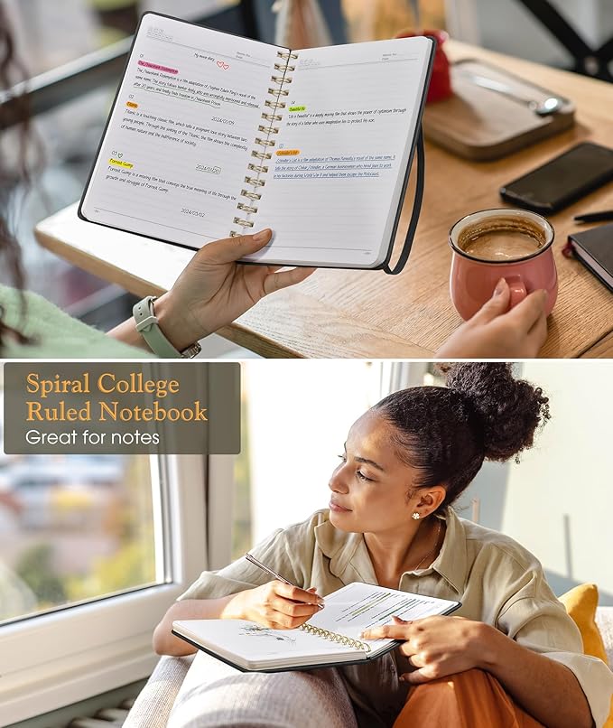 Lined Spiral Journal Notebook, A5 Hardcover Spiral Journals for Women Men, 150 Numbered Pages Spiral Bound Notebook, 100 GSM College Ruled Notebooks for Writing Note Taking Working 5.75" x 8.38" Black