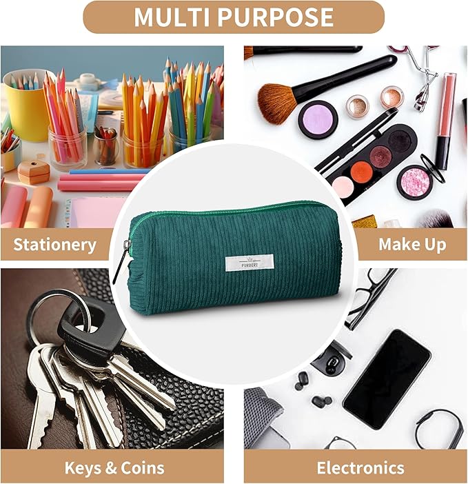 Pencil Bag Pen Case, Soft Corduroy Small Pencil Pouch Organizer with Zipper, Cute Pencil Case Pouch Stationery for Girls and Boys – Dark Green