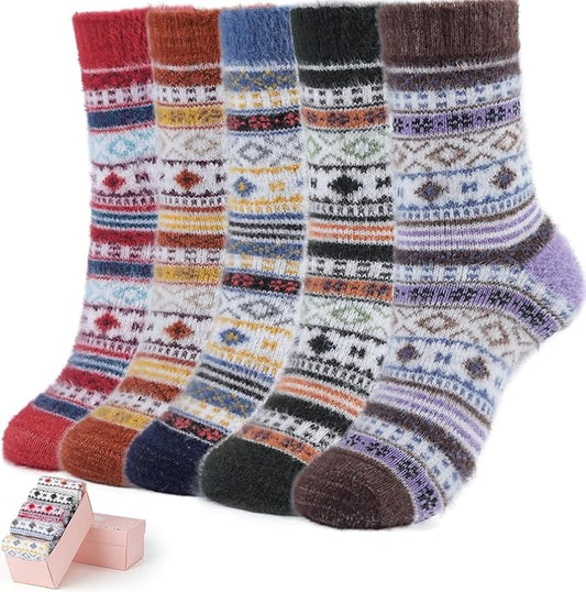 ICEIVY 5 Pair Fuzzy Cozy Socks for Women - Warm Comfy Soft Casual Home Sleep Winter Wool Socks - Gifts for Women