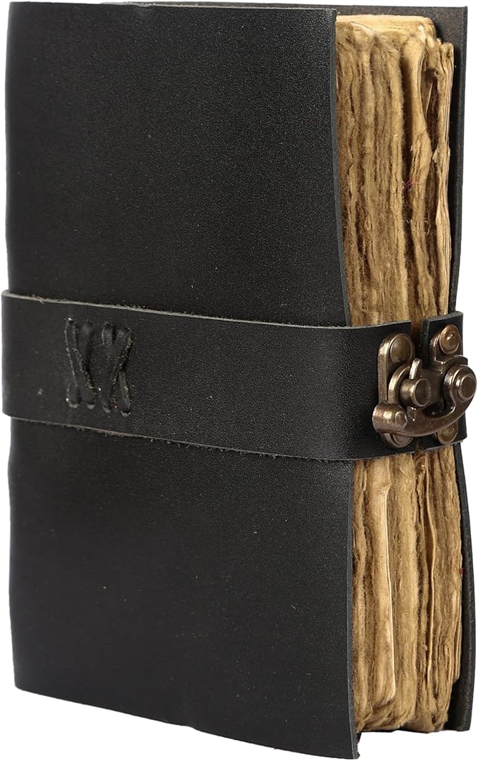Vintage Leather Journal Handmade Buffalo Non-Refillable Deckle Edge Paper – Leather Bound Journal for Women, Men C-Lock Closure Ideal for Writing & Travel for Artists (Black)