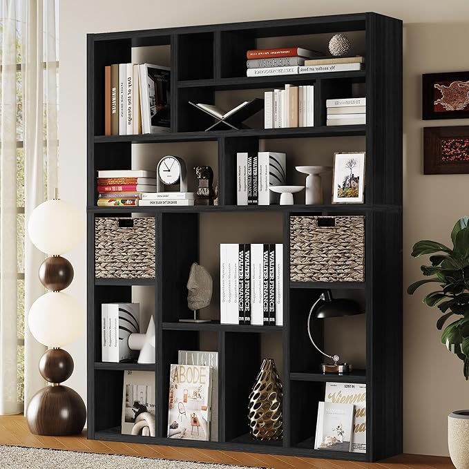 BLANKSPACE 71" H Large Bookcase with 6 Open Shelves & 2 Baskets - Heavy Duty Storage Shelf for Home Office, Living Room, Freestanding Organizer