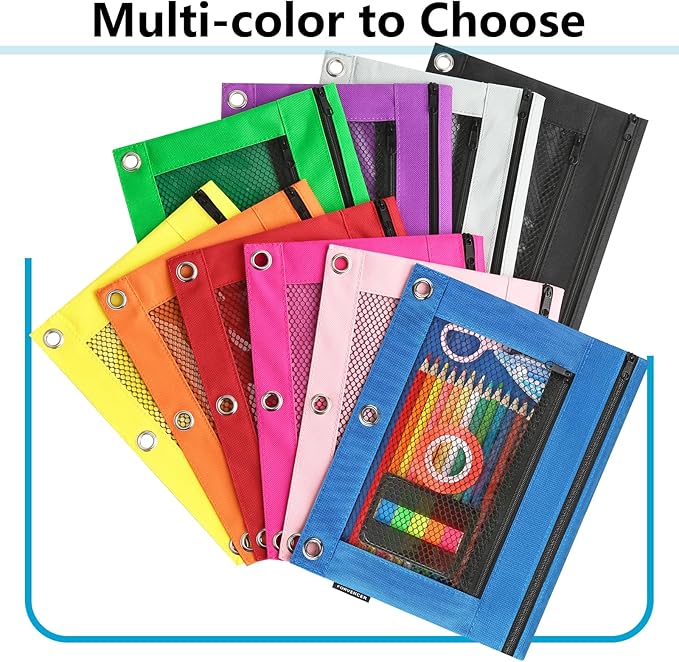 Forvencer Pencil Pouch for 3 Ring Binder, Clear Pencil Case Bag with Smooth Zipper, Pen Organizer for Girls Boys Kids, School Supplies, Back to College Stationery, Azure Blue