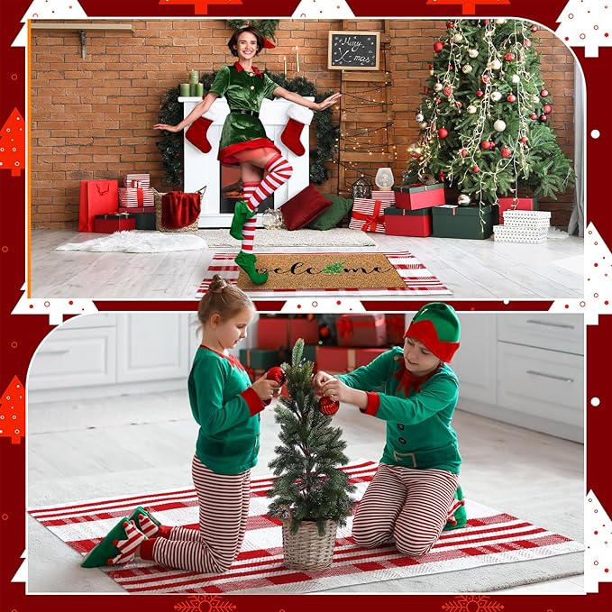 2 Pcs Christmas Door mat Outdoor Coir Outdoor Rugs Christmas Tree Welcome doormats Layered Red White Xmas Tree doormats for Front Porch Entryway Entrance Yard Decor