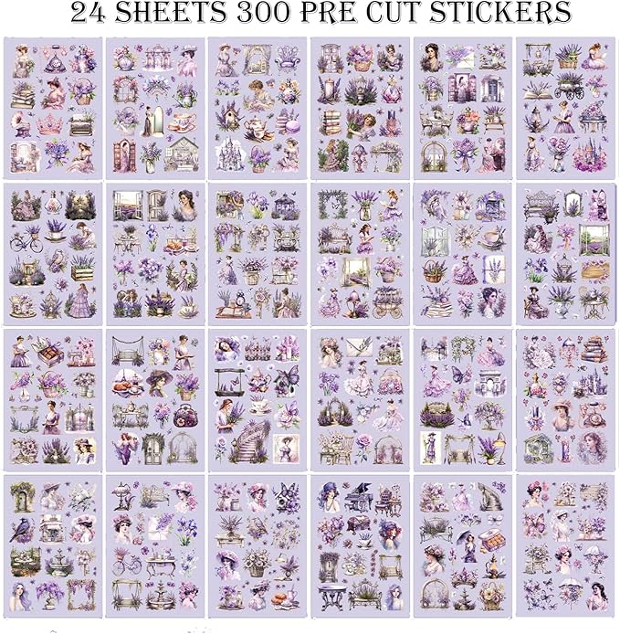 Vintage Ephemera Sticker 24 Sheets precut 300 washi Stickers Paper Girls Journal Stickers for Adults Junk Journal Sticker Book Scrapbooking Supplies