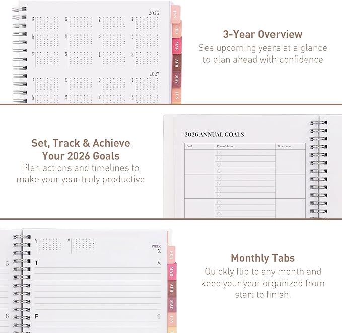 Rileys 2026 Planner, Agenda Planner With Weekly And Monthly View, Daily Agenda Book And Yearly Planners Calendar Book, Spiral Bound With Tabs, Notes, Goals And Holidays (Lilac, 8 x 6 in)