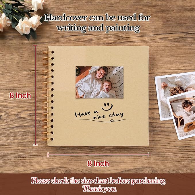 potricher 8 x 8 Inch DIY Scrapbook Album 40 Pages Hardcover Kraft Paper Scrap Book Photo Albums Memory Book for Wedding and Anniversary Family (Yellow, 8 Inch)