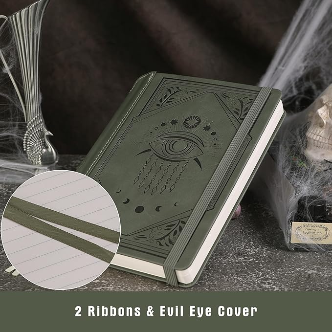 TIEFOSSI Lined Journal Notebook for Women Men, Leather Journal with Pen, A5 Evil Eye Hardcover Notebook for Work, Journaling, Travel & School, 100 GSM Thick Paper, 320 Numbered Pages, 6.2 x 8.3 in