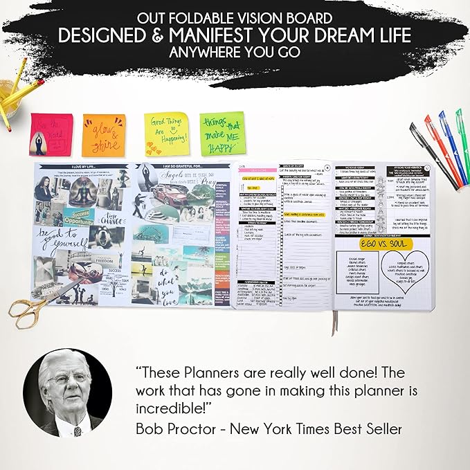 Manifestation Journal - 5 Minute Manifesting & Self Care Journal | 90-Day Undated Daily Planner for Positivity, Affirmations & Gratitude | Guided Mindfulness, Reflection | Vision Board + Stickers