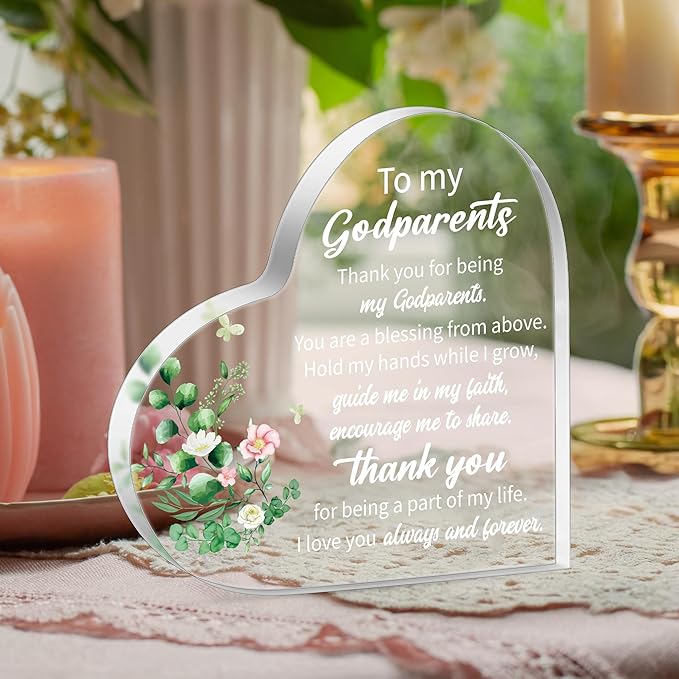 Yopyame Acrylic Heart Gift for Godparents - Godparents Gifts from Godchild for Women Men Thank You for Being My Godparent Acrylic Plaque Table Decor Birthday Christmas Keepsake Gift for Godparents