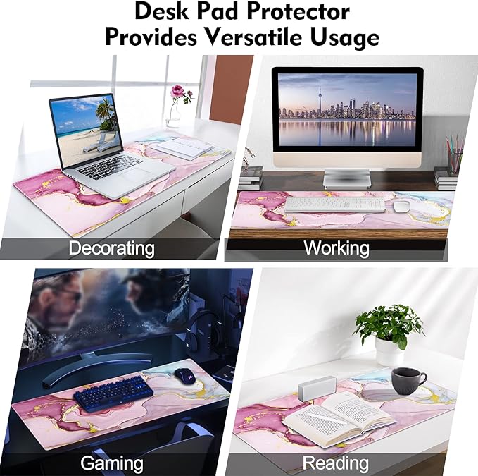 Galdas Gaming Mouse Pad Cool Flash Pattern XXL XL Large Mouse Pad Long Extended Mousepad Desk Pad Non-Slip Rubber Mice Pads Stitched Edges Thin Pad (31.5x11.8x0.12 Inch) (Pink Marble Pattern)