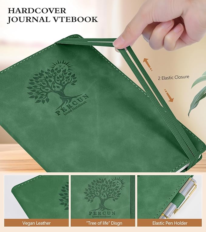 Lined Journal Notebook for Men & Women,200 Pages A5 Hardcover Leather Notebook (5.9"x8.5"), Travel Journal for Work, School, Business Writing, Note Taking, Notepad Diary (Green)