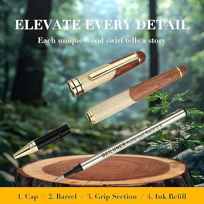 BEILUNER Luxury Wooden Ballpoint Pen Writing Set - Elegant Fancy Nice Gift Pen Set for Signature Executive Business Office Supplies - Gift Boxed with Extra Refills