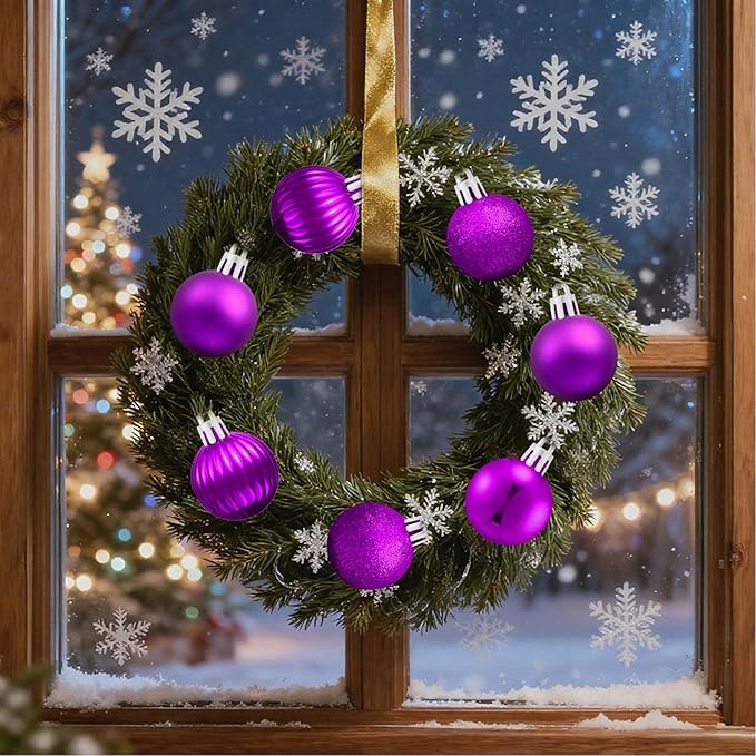 Set of 24 Small Purple Christmas Ornaments Balls for Christmas Tree, 1.2 inch Mini Purple Ornaments for Mini Tree, Plastic Shatterproof Hanging Bulbs Xmas Valentine Party Indoor Outdoor Decorations