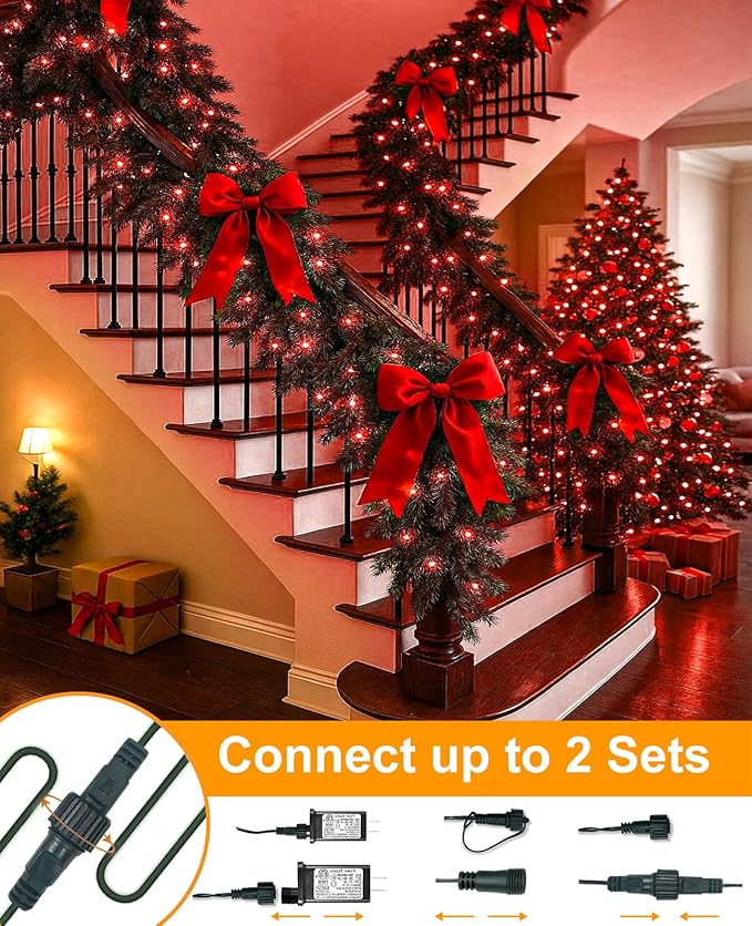 157FT 480 LED Christmas Lights Outdoor, LED Plug in Christmas Tree Lights Waterproof, 8 Modes Green Wire Twinkle String Light for Indoor Room Patio House Holiday Decorations, Red