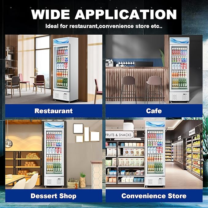 11 Cu.Ft Commercial Beverage Refrigerator Glass Door Drink Cooler with Soft Light and 5 Shelves, Display Refrigerator for Restaurant Store Cafe Bar, White