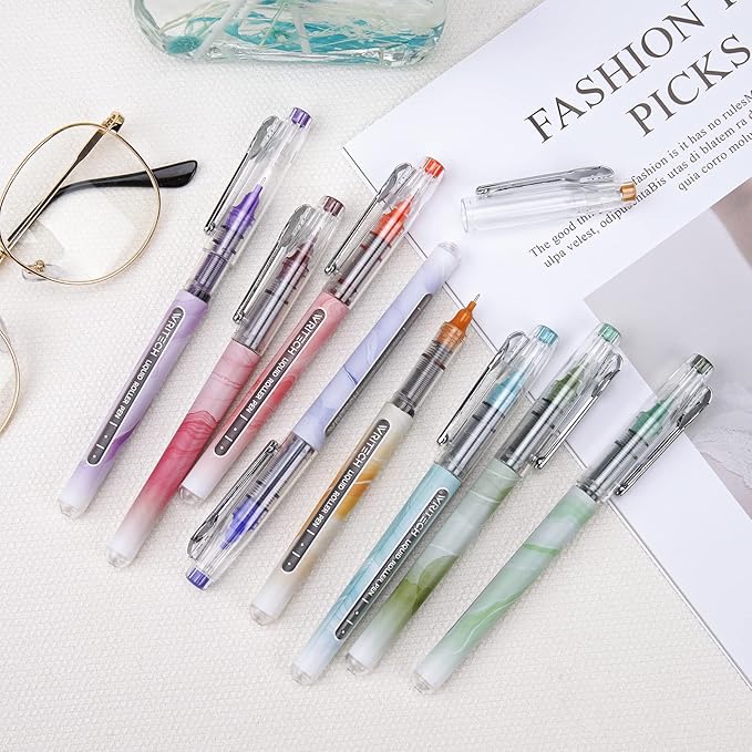 WRITECH Liquid Ink Rollerball Pens: Multi Colored 0.5mm Extra Fine Point Tip Rolling Roller Ball Pen 8ct Assorted Colors for Journaling Smooth Writing Note Taking No Bleed & Smudge & Smear