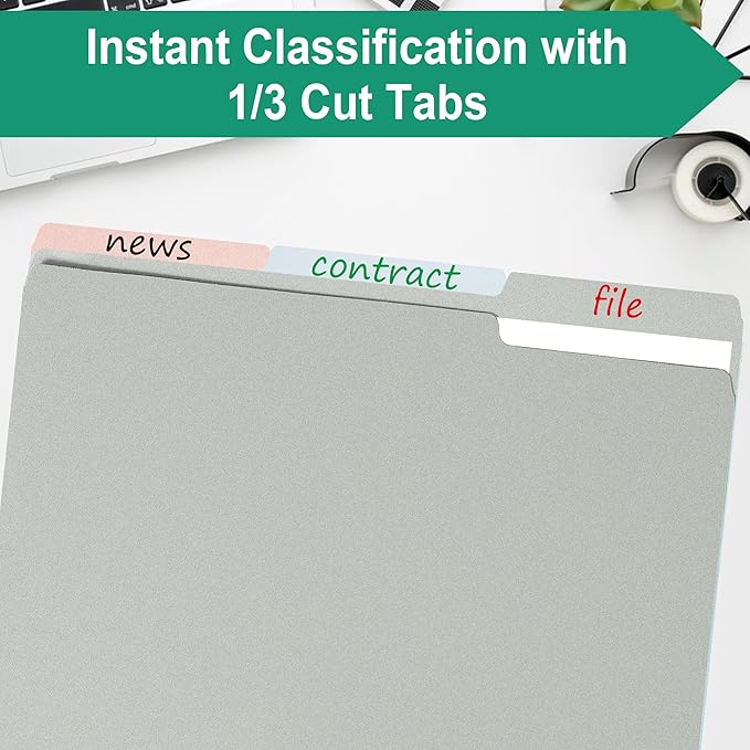 18 Pack Colored File Folders,1/3-Cut Tab,Letter Size,Durable Paper Folders,Office Supplies(4281U)