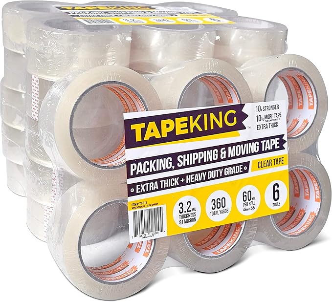 Tape King Clear Packing Tape Super Thick - 60 Yards Per Roll (Case of 36 Rolls) - Strong 3.2mil, Heavy Duty Adhesive Commercial Depot Tape for Moving, Sealing, Packaging Shipping, Office & Storage