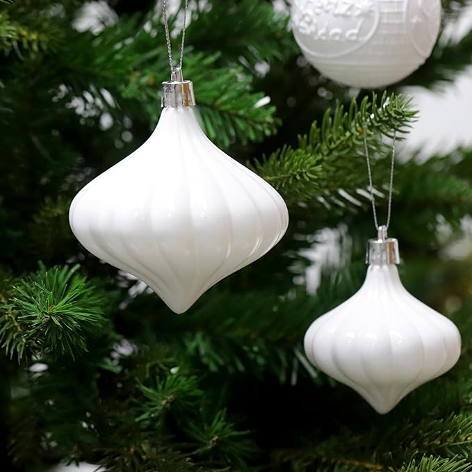 Senjie 36pcs Shatterproof Multi-Size Multi-Style White Christmas Ornaments