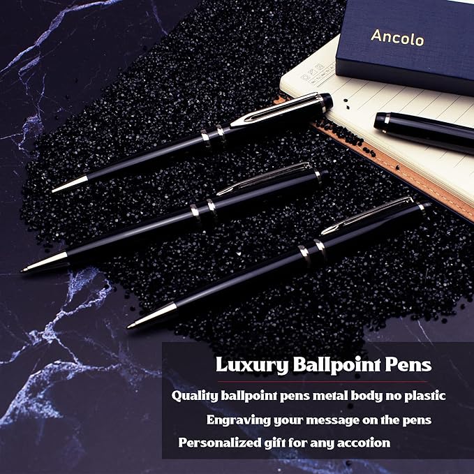 Ancolo Personalized Ballpoint Pens - Executive Writing Pen with 10 Black Ink Refill Engraved with Your Message Name on the Pens Gift Set for Man/Women/Writers/Collection/Journalist