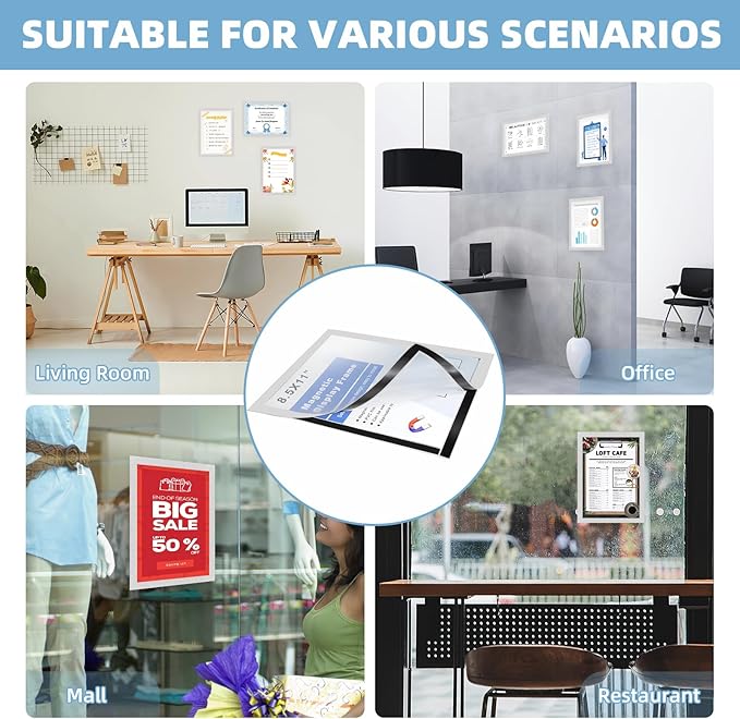 Magnetic Sign Holder 8.5 x 11-5Pcs Durable PVC Magnetic Frames for Refrigerator Reusable Adhesive Frames for Walls Door Window Double Sided Display Magnetic Picture Frame Document Holder