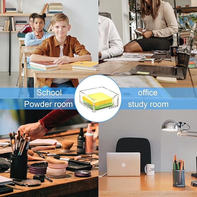 WORHE Sticky Note Holder Clear Acrylic Memo Pad Holders 3.94 x 3.94 for Office Accessories Desk School Home, Crystal Notepad Organizer Post Pop Notes Dispenser for 3"X3" Note Pads 1PCS (BQ200)