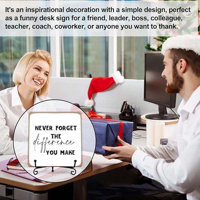 Wooden Inspirational Sign, 4" x 4" x 0.2", Black, Rustic Cottage Style, Tabletop, MDF Material for Coworker, Colleague, Boss, Leader, Friend