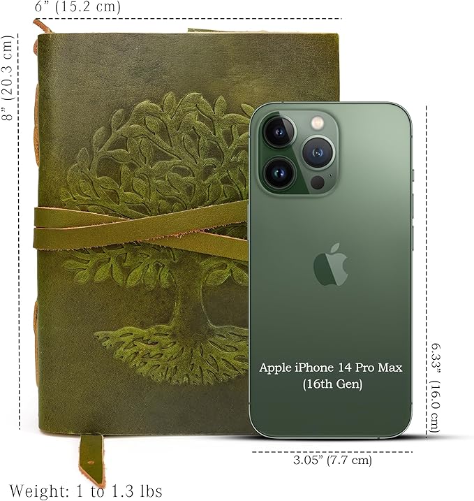 LUXEORIA Tree Of Life Leather Journal for Women and Men, Handcrafted Leather Journal for Writing Womens, Sketchbook, Travel Diary with Unlined Deckle Paper, Mint Green 6x8