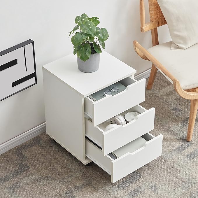 Farini 3-Drawer Vertical Filing Cabinet Rolling Wood Mobile File Cabinets Under Desk for Home Office with Casters (White, Fully Assembled)