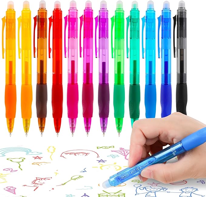USUAL Retractable Erasable Pens 12 Colored Erasable Gel Pen 0.5mm Erasable Gel Pens Black Make Mistakes Disappear Smooth Writing Pen Office Back-to-School Supplies (12 Colors)