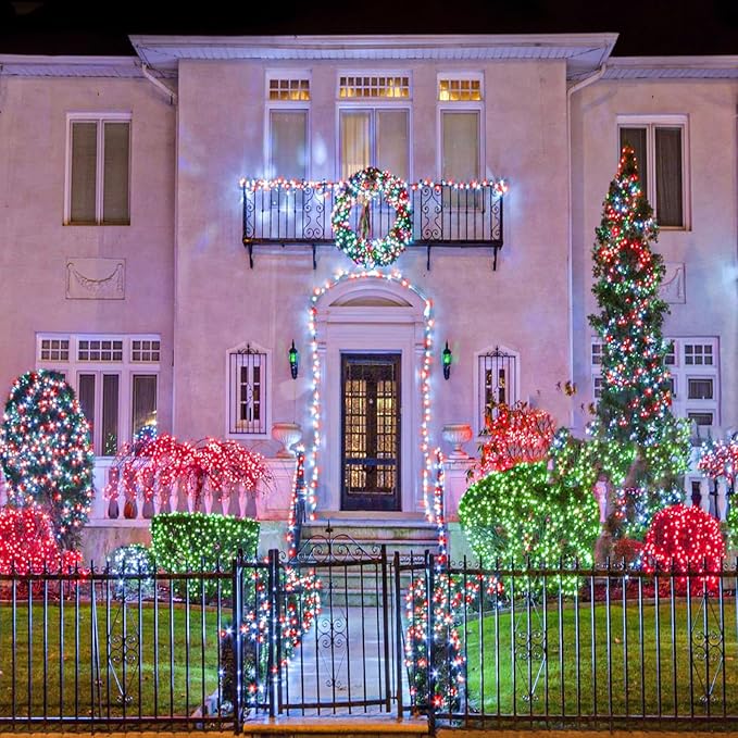 100FT 300 LED Christmas Lights Outdoor, Plug in Christmas Tree Lights with 8 Modes Waterproof, Green Wire Twinkle Tree Lights for Indoor Patio Garden Party Holiday Decorations, Red White