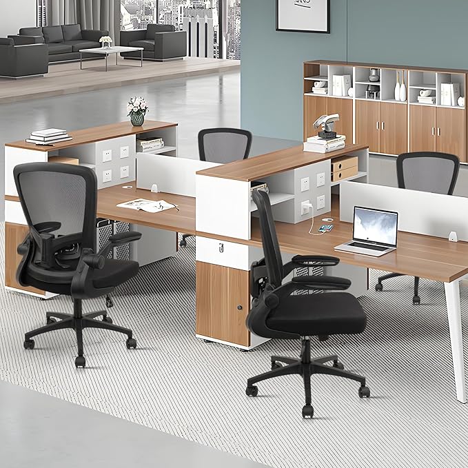 Desk Chairs with Wheels, Ergonomic Mesh Office Chair Adjustable Height and Swivel Lumbar Support Home Office Chair with Flip Up Armrests, Set of 4