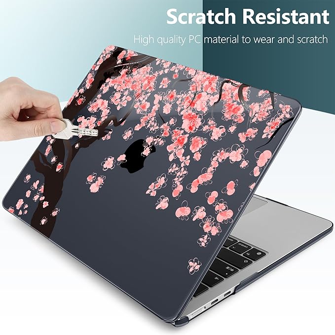 DONGKE Compatible with M4 MacBook Air 15 inch Case 2025 2024 2023 A3241 A3114 A2941 M3 M2 Liquid Retina Display Touch ID, Plastic Hard Case & Keyboard Skin & Screen Protector - Cherry Blossoms
