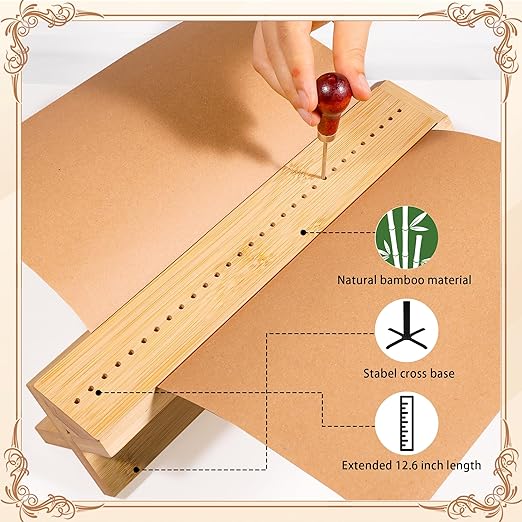 Bamboo Book Binding Cradle with an Awl, Wood Bookbinding Punching Cradle with Piercing Guide, Polished Smooth Surface, Sturdy and Durable, Easy to Use Guide