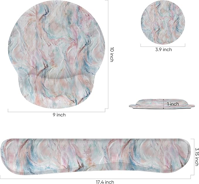 RICHEN Mouse Pad and Keyboard Wrist Rest, 3-in-1 Computer Mousepad and Coaster Set, Non-Slip Keyboard Wrist Rest and Mouse Pad Set Ergonomic Design(YKMWR-60)