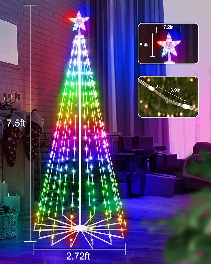 Smart Christmas Cone Tree LED Lights, 7ft 295 Music Sync with Remote APP and Pattern, Local Control and Text Displayable, 16 Million Colors Light Show Tree for Indoor Outdoor Decorations