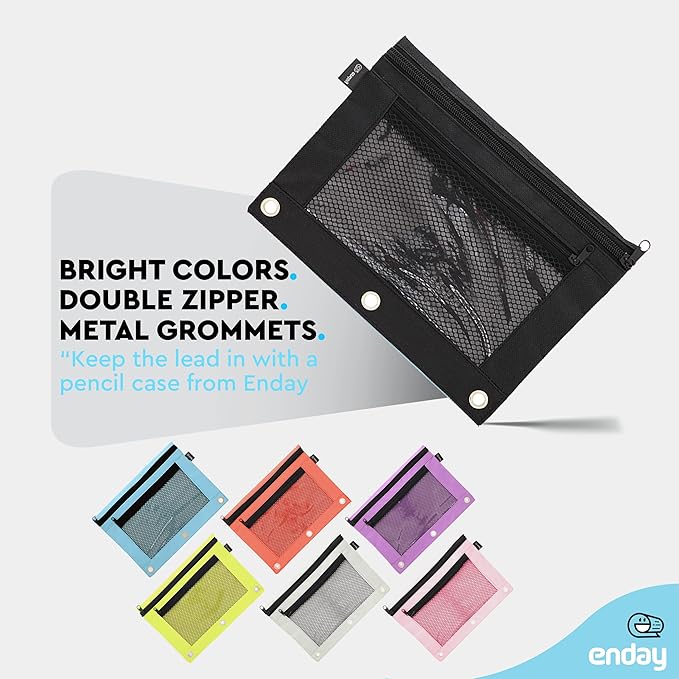 Enday Black Pencil Pouch for 3 Ring Binder (2 Pack) Binder Pencil Pouch, 3 Ring Pencil Pouch for Binder, Pencil Bags, Zippered Pencil Pouch, Pencil Case for Binder