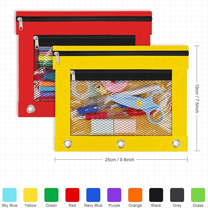 IKAYAS 6 Pack Pencil Pouch for 3 Ring Binder, Pencil Bags for Classroom Bulk Pencil Pouch Box Pencil Case for Storing School Teacher Supplies, 6 Colors