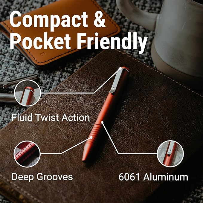 Everyman Grafton Mini Twist Refillable 0.7mm Ball Point Pen Crimson | Sleek Anodized Aluminum Pocket Pen with Grooved Grip | Smooth Writing EDC Ink Pen for Office, Travel, Work & Gifting