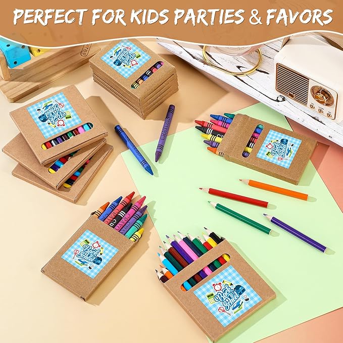 10 Sets Bulk Back to School Supplies, Colored Pencils Pre-Sharpened and Crayons Holiday Bundle in Box Mini Pencils Crayons Bulk Classroom Teacher Supplies, Cute Back to School Gifts