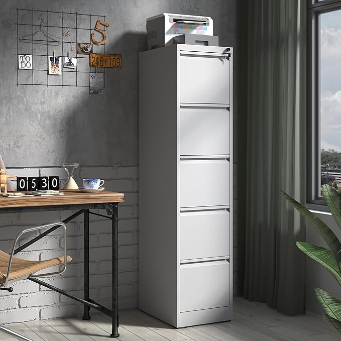 5 Drawer File Cabinet,Metal Filing Cabinets for Home Office,Vertical File Cabinet with Lock,Heavy Duty Metal Storage Cabinet for A4/Letter/Legal Size Files,Assembly Required