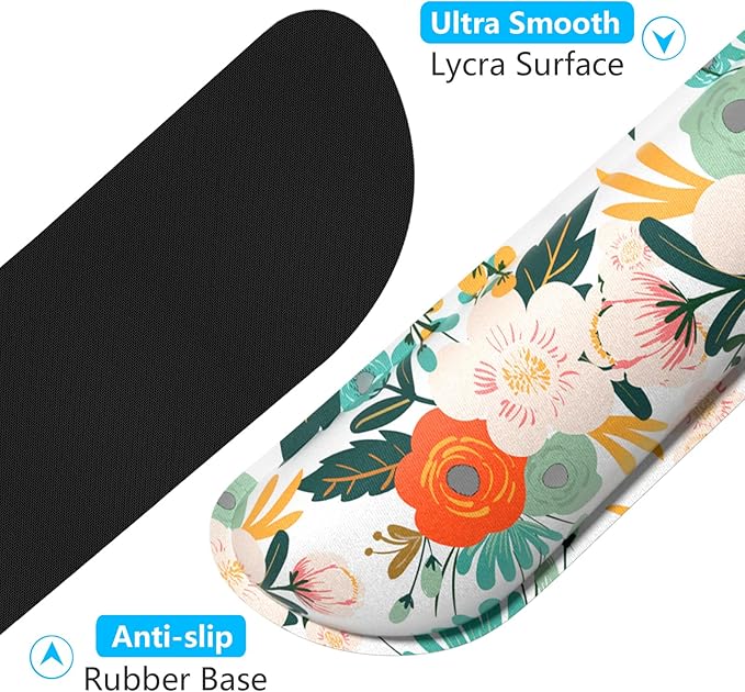 Dapesuom Enlarge Keyboard Wrist Rest, Memory Foam Wrist Cushion for Desk Mats Support, Cute Flower Pain Relief Keyboard Mouse Pad Rests Set with Non-Slip Base for Gaming Laptop Office Computer, Pink