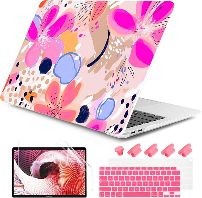 DONGKE Compatible with MacBook Air 13 inch Case 2021 2020 2019 2018 Release A2337 M1 A2179 A1932 with Retina Display & Touch ID, Plastic Hard Shell & Keyboard Cover - Floral Artistic