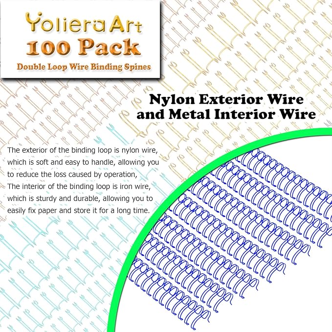 100 Pack Double Loop Wire Binding Spines, YolieraArt Wire Binding Spines, 5/16 Inch Binding Wire for Letter Size (40 Sheet Capacity, 100P, 3:1 Pitch, Blue)