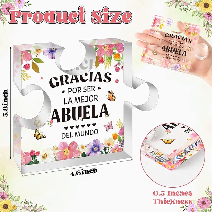 Yopyame Spanish Grandma Acrylic Gifts - Regalos para Abuela Acrylic Gift for Desk Table Decor Appreciation Grandma Engraved Puzzle Plaque Mother’s Day Christmas Birthday Thanksgiving Gift for Abuela